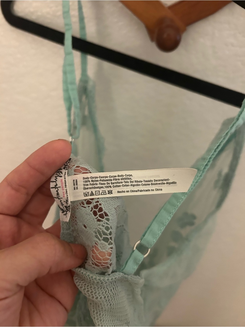 Free People Sheer Lace Chemise in Light Aqua Green - Picture 5 of 5